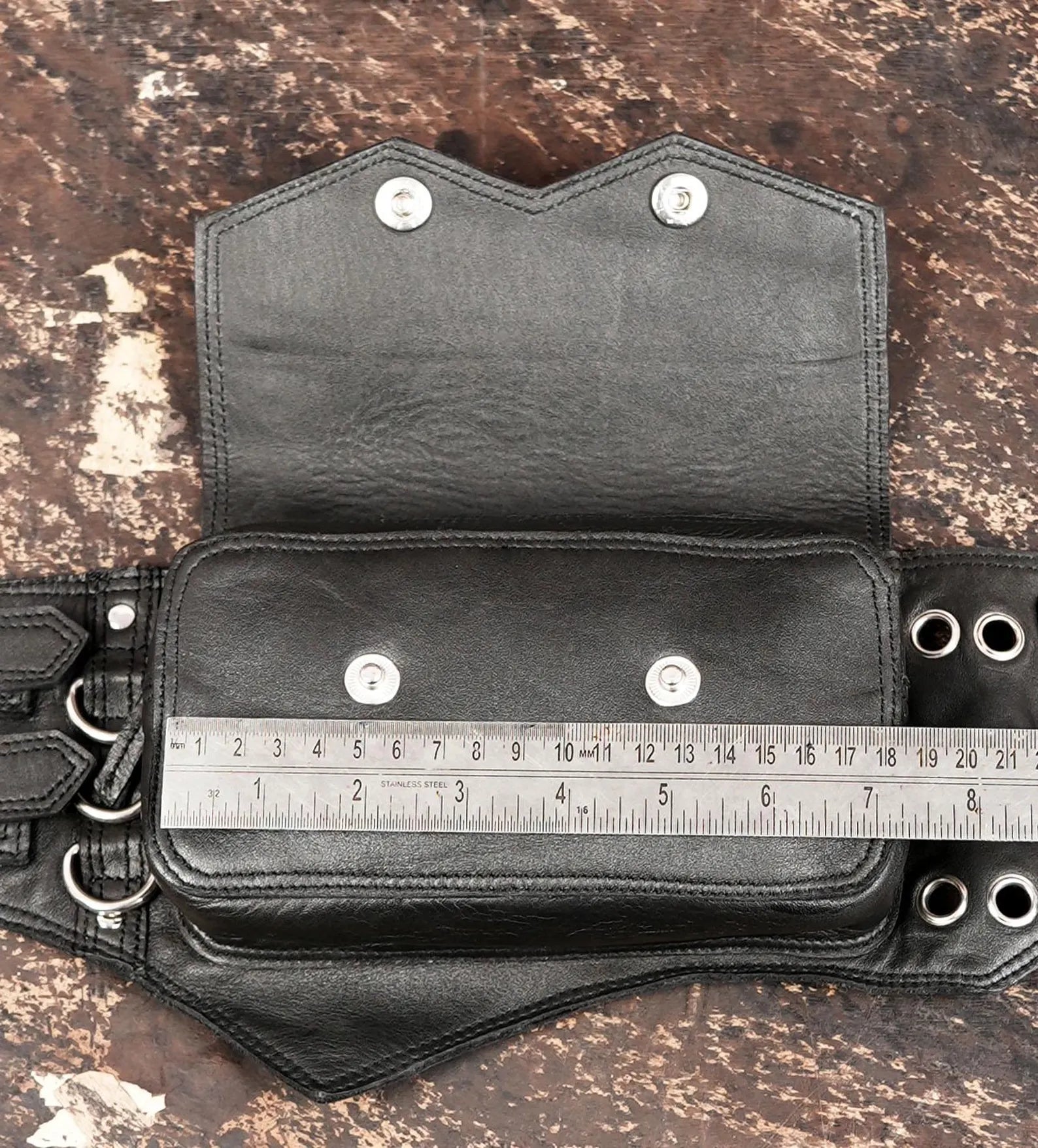 Handmade black leather hip belt for cosplay and rave outfits