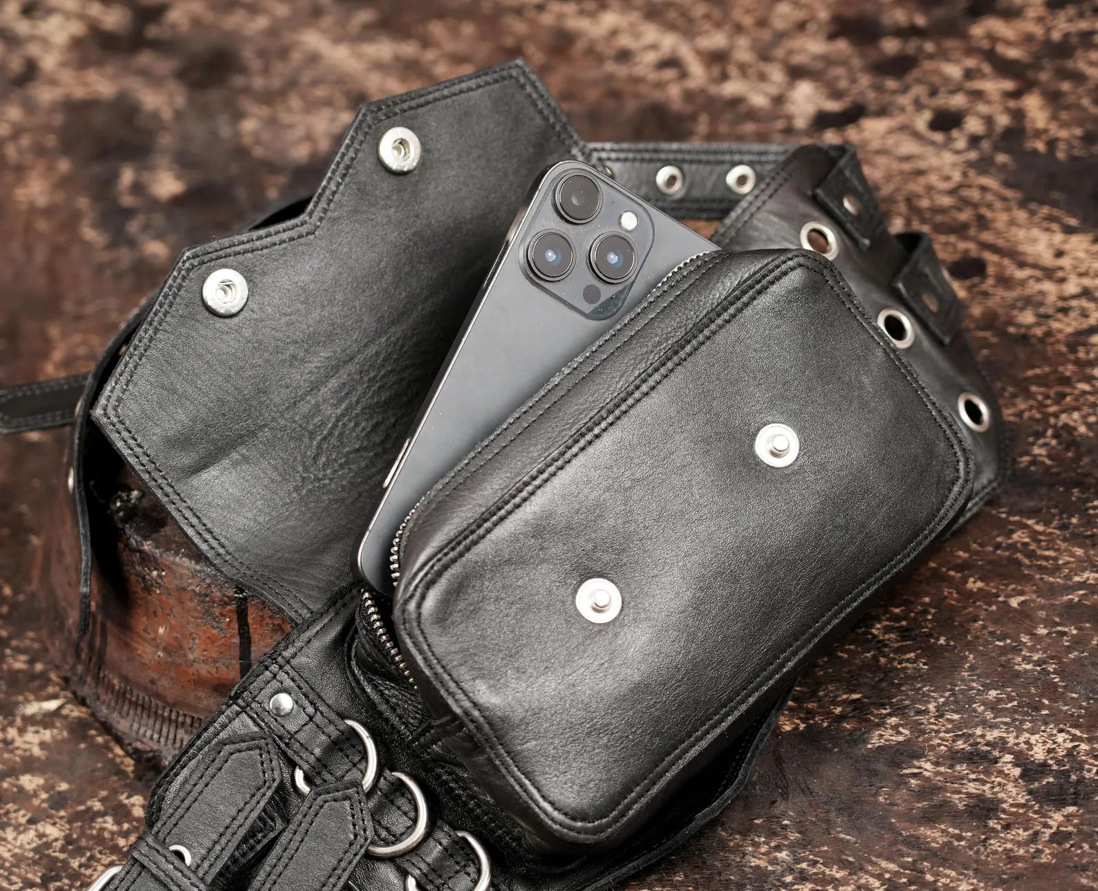 Festival leather waist pouch belt with adjustable buckle straps
