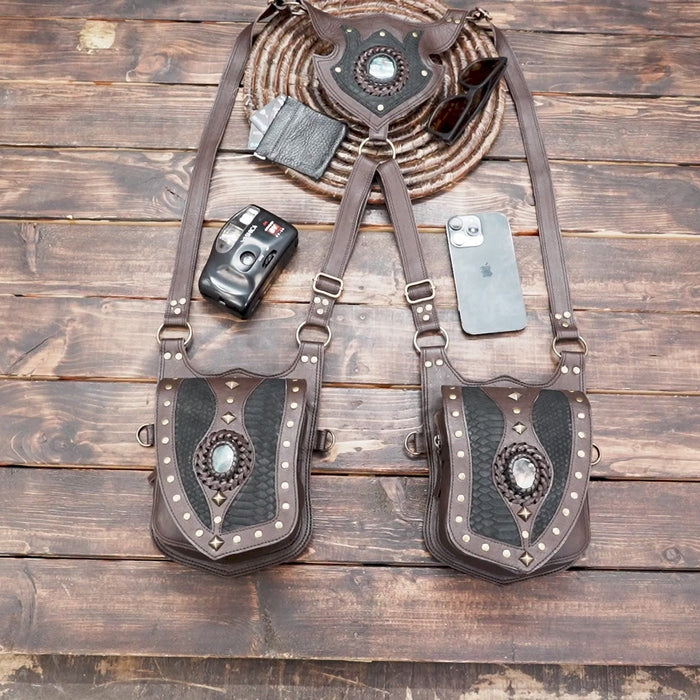 Brown & Black Leather Shoulder Holster – Steampunk, Tribal & Gothic Belt Bag