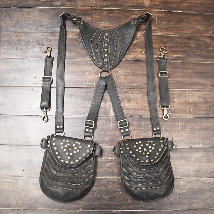 Handmade Leather holster bag with Labradorite Gemstone - Unisex Festival Cosplay