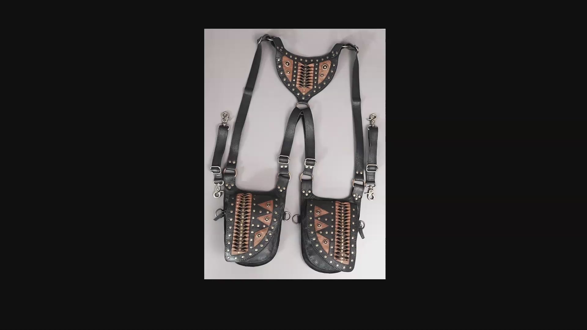 Adjustable leather side holster set with rustic brass hardware