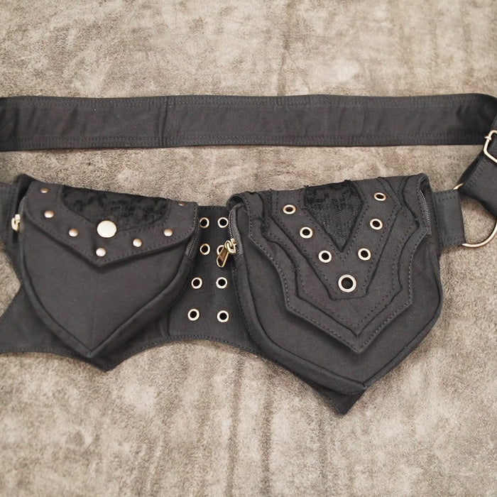 Handmade cotton utility belt pouch with secure storage compartments