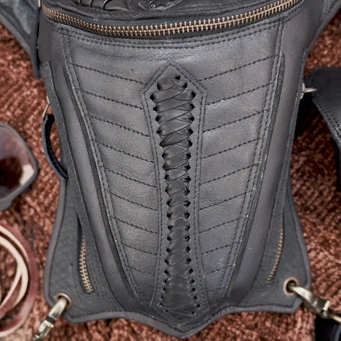 Handmade leather thigh holster bag with zipper storage