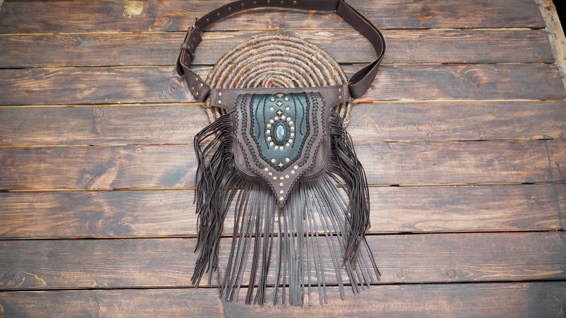 Festival hip pouch with gemstone center and boho style