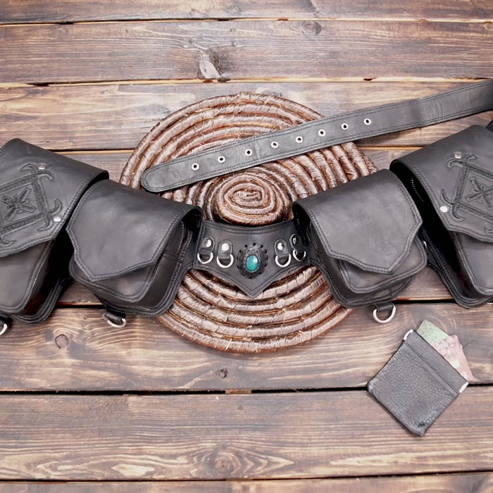 Handmade Leather Festival Belt: Women's Bum Bag with Multiple Pockets