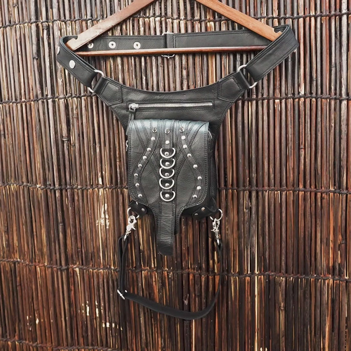 Genuine leather thigh harness belt with zipper pocket and hardware