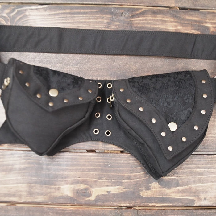  Leather Waist and Shoulder Bag, Black Utility Leg Bag and Holster, Crossbody Goth Tech wear Pack, Shadow core Gear