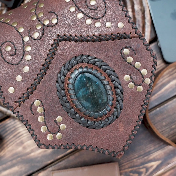 leather waist belt with adjustable buckle and pouch