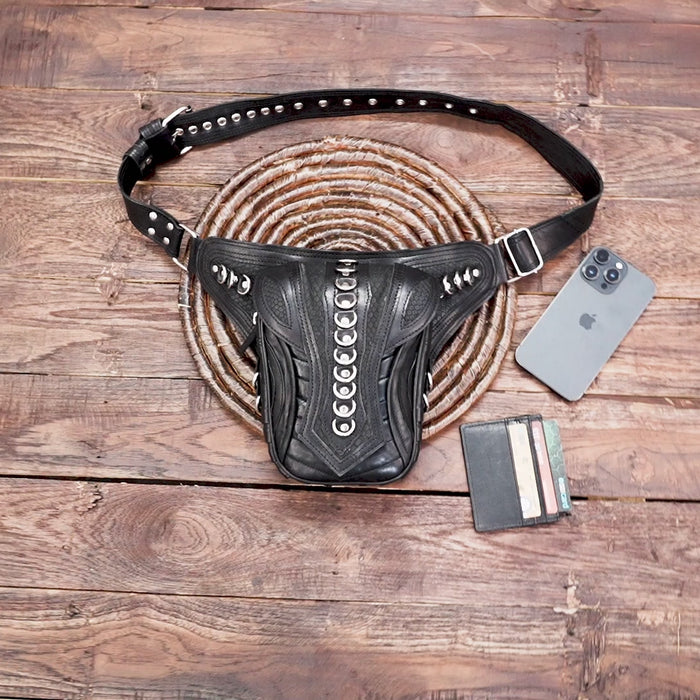 Handmade leather waist belt with adjustable buckle straps