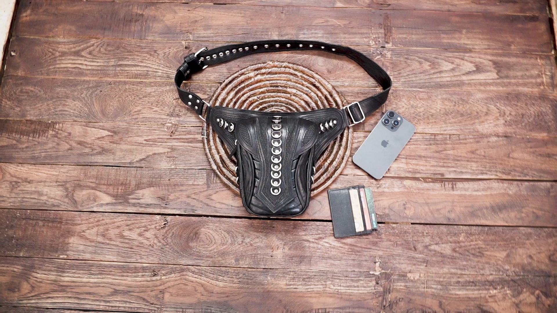 Handmade leather waist belt with adjustable buckle straps