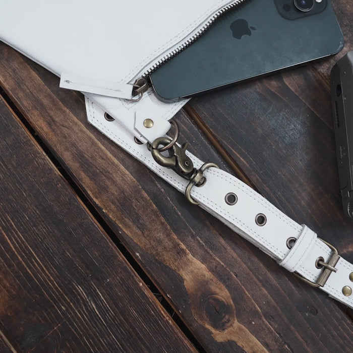 Handmade white leather harness holster with adjustable straps