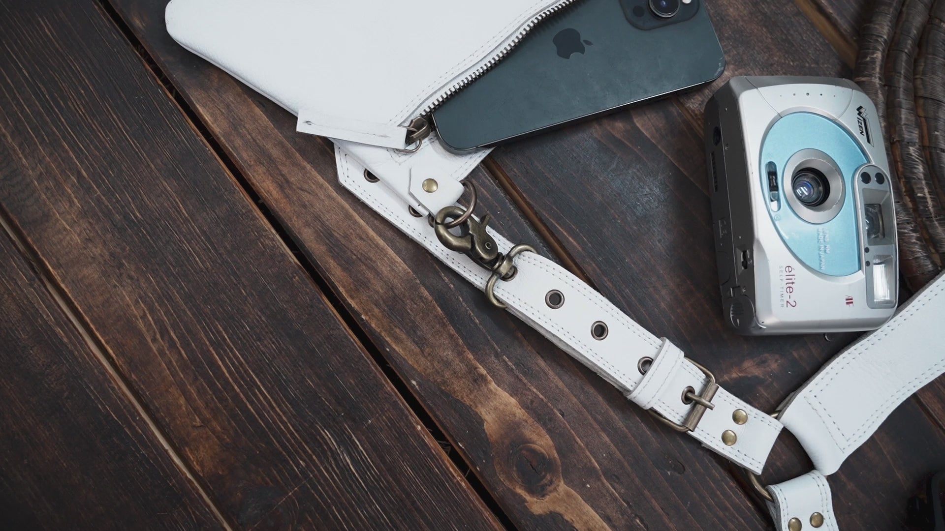 Handmade white leather harness holster with adjustable straps