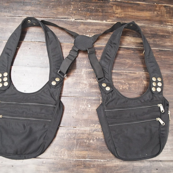 Handmade cotton shoulder holster bag with zipper pockets