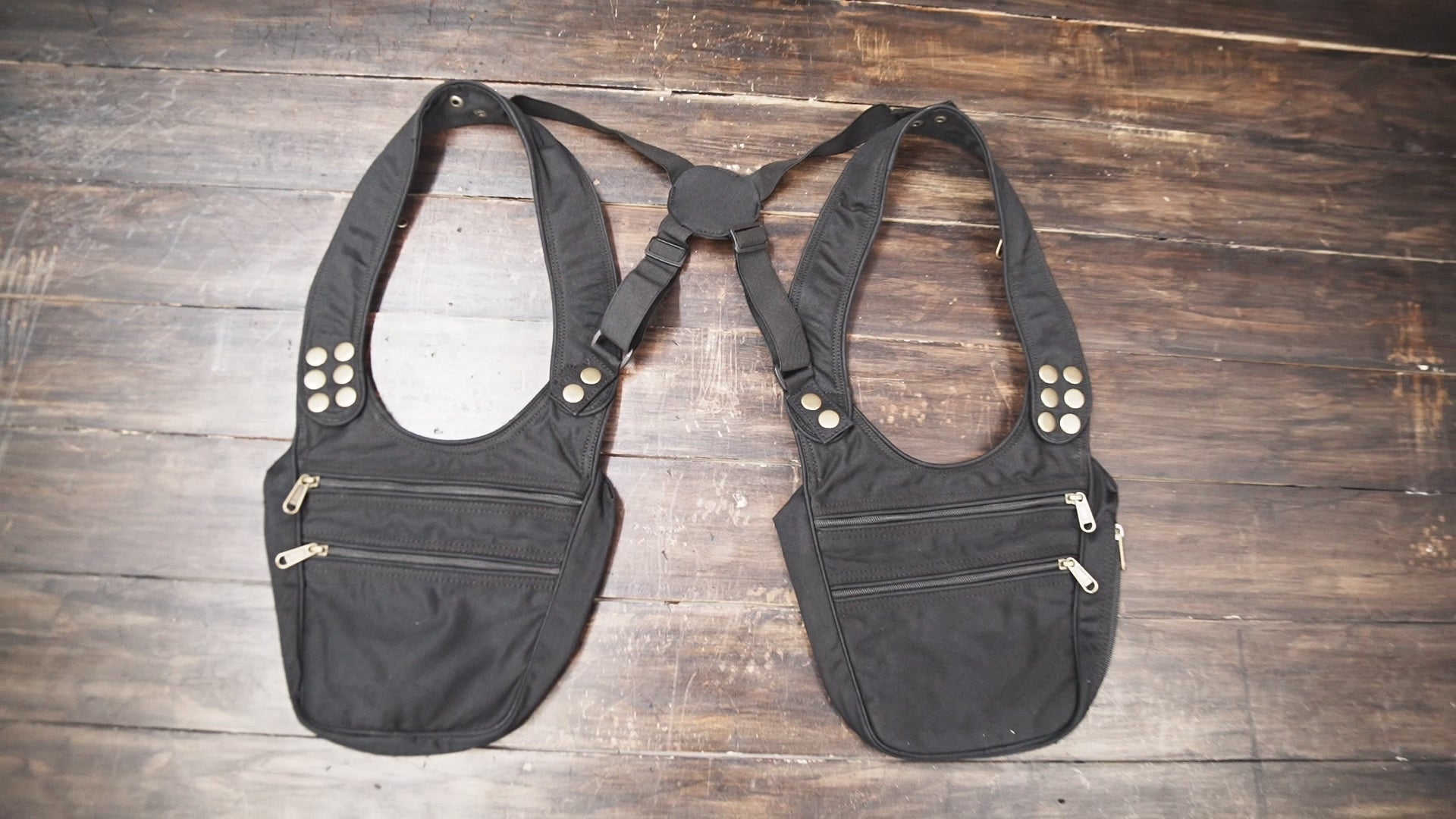 Handmade cotton shoulder holster bag with zipper pockets
