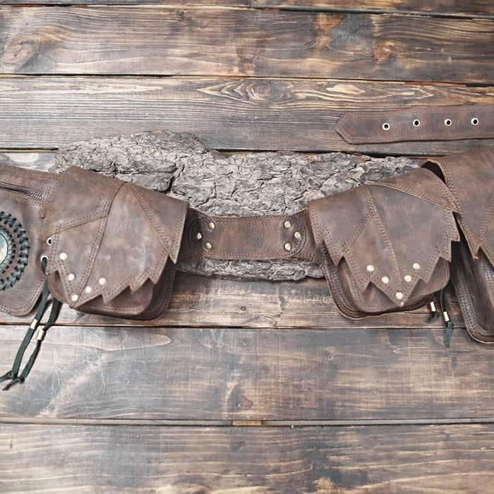 Tribal style leather waist belt with gemstone accent