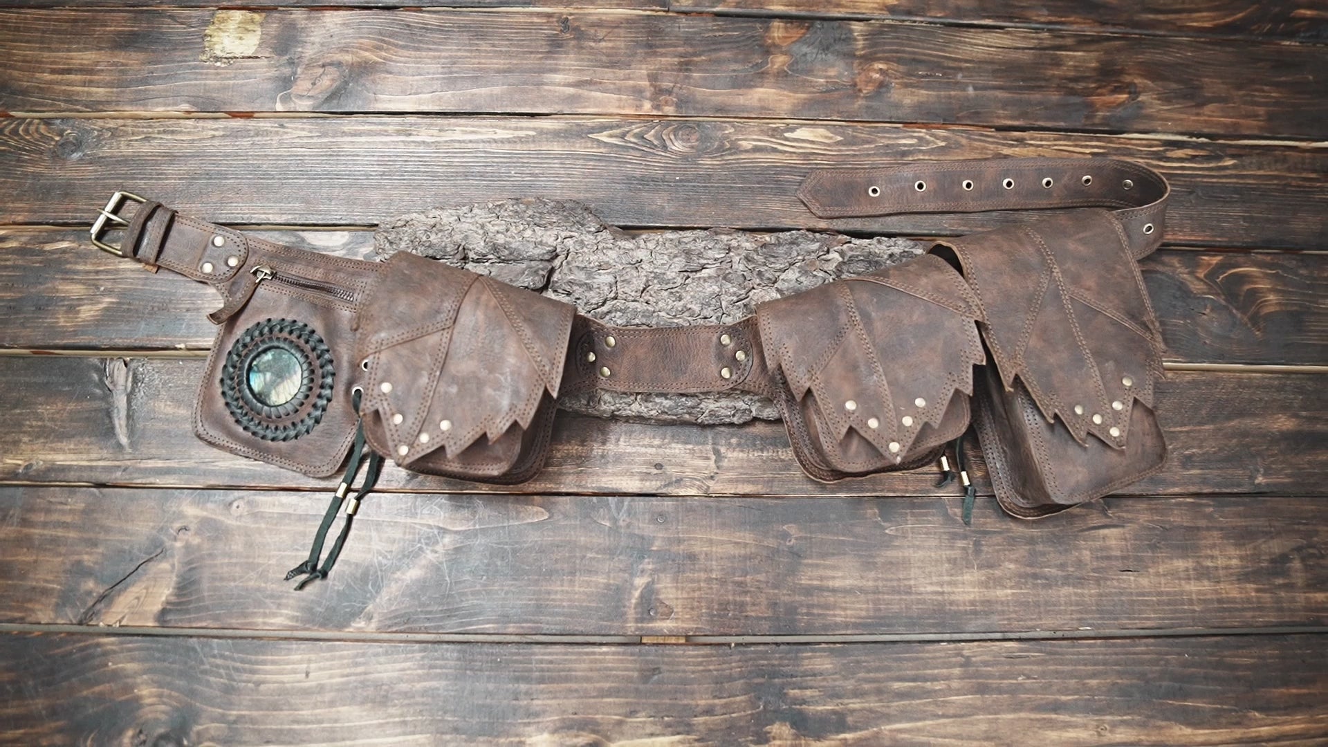 Tribal style leather waist belt with gemstone accent