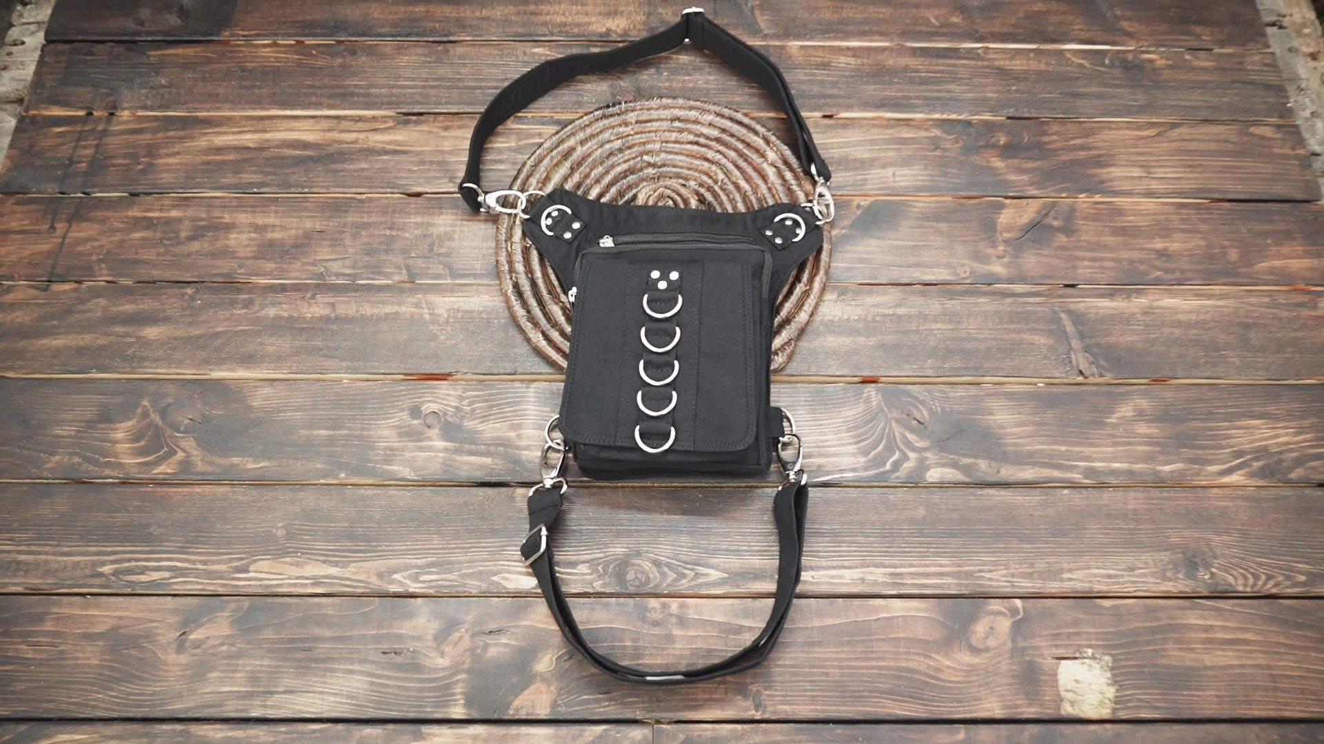 Handmade cotton festival leg bag with utility storage pockets