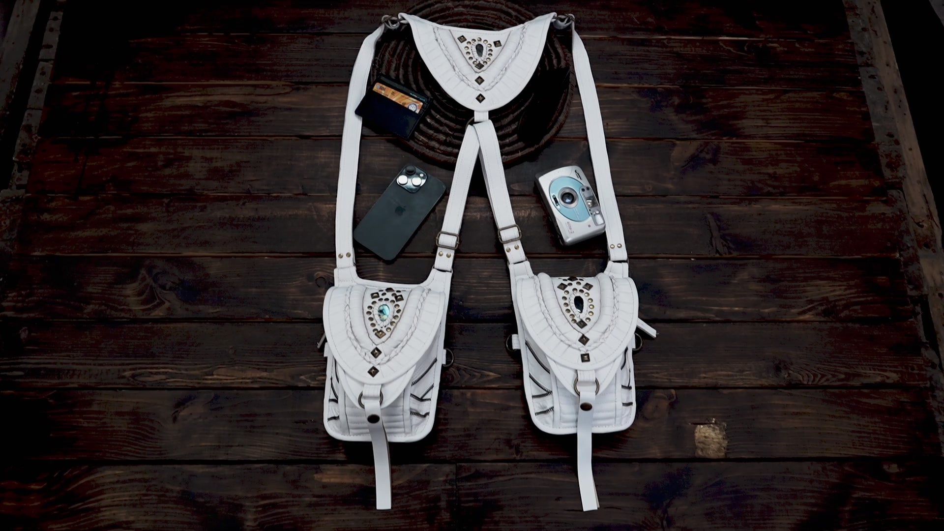 Buy Leather Handmade Holster || Utility Leather Holster Belt || Shoulder Bag || Adjustable Straps with zipper pouches 