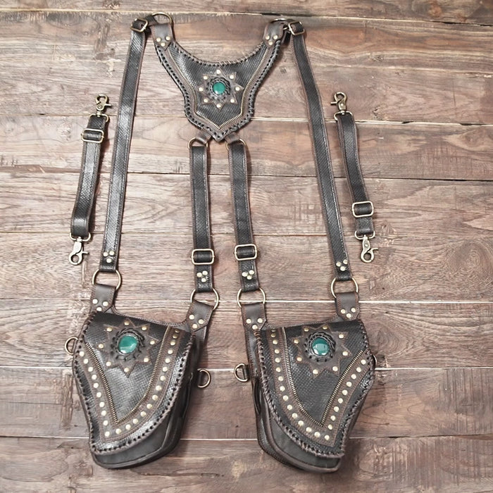 Genuine leather utility holster harness for festival and cosplay wear