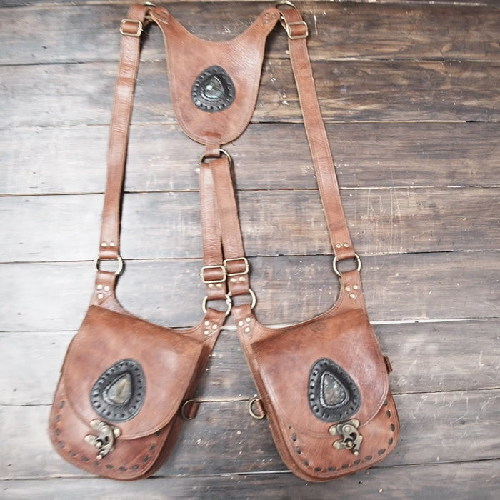 Leather holster bag, gems stone, Genuine Leather Hip Bag, Leather Bum Bag, Leather Belt Bag, Leather Pocket Belt