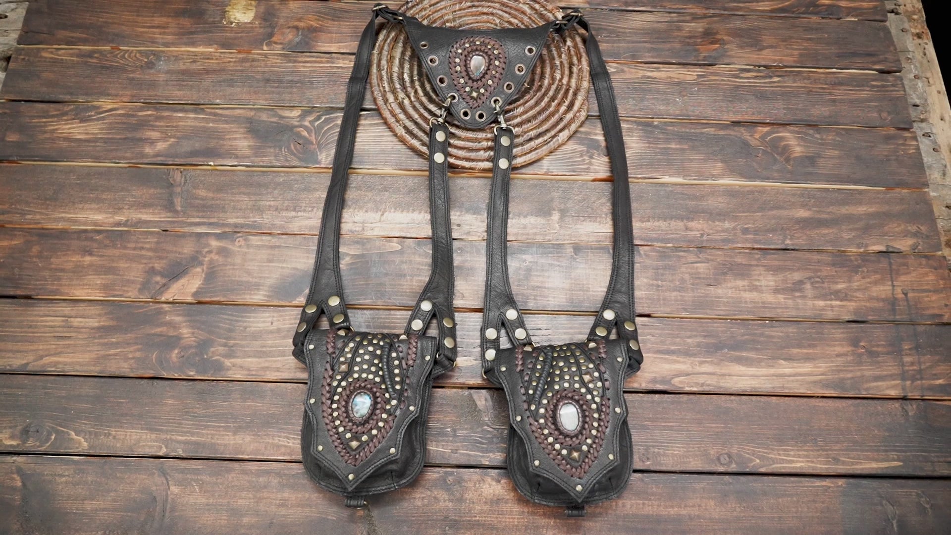 Tribal Leather Holster with Dual Pouches – Gothic & Boho Festival Accessory