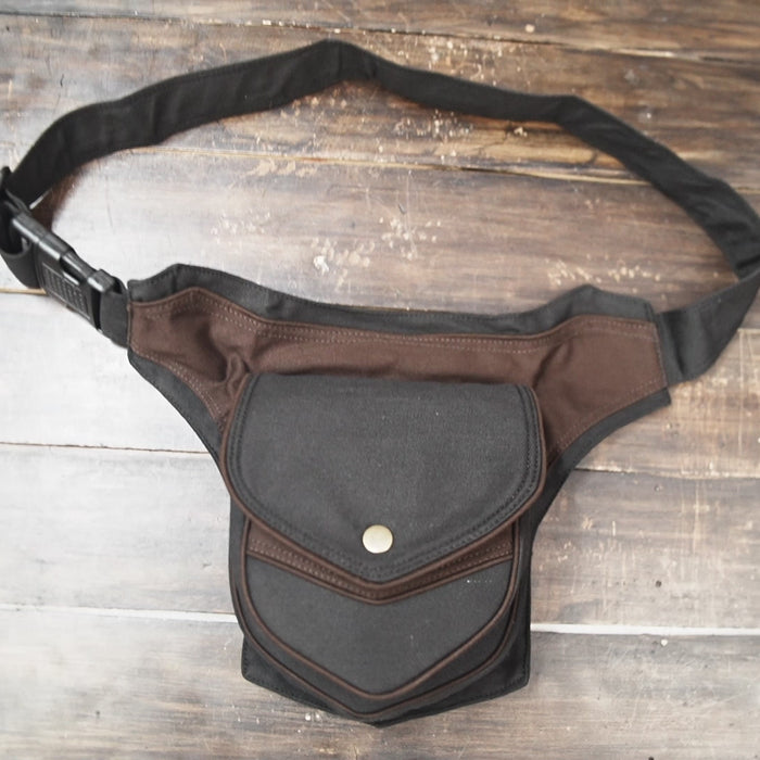 Cotton canvas belt pouch with snap button closure and zipper pocket