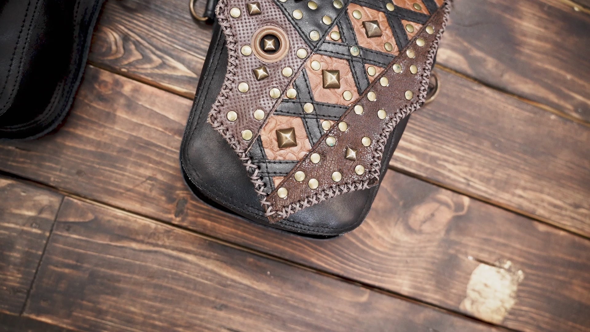 Leather Holster Bag, festival shoulder holster, pocket bags, circus costume, steampunk accessories, utility bag crossbody bag leather with metal star creativity 