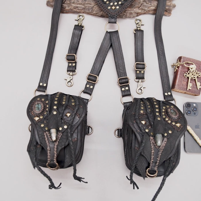 Genuine leather utility holster with tribal studs and adjustable straps