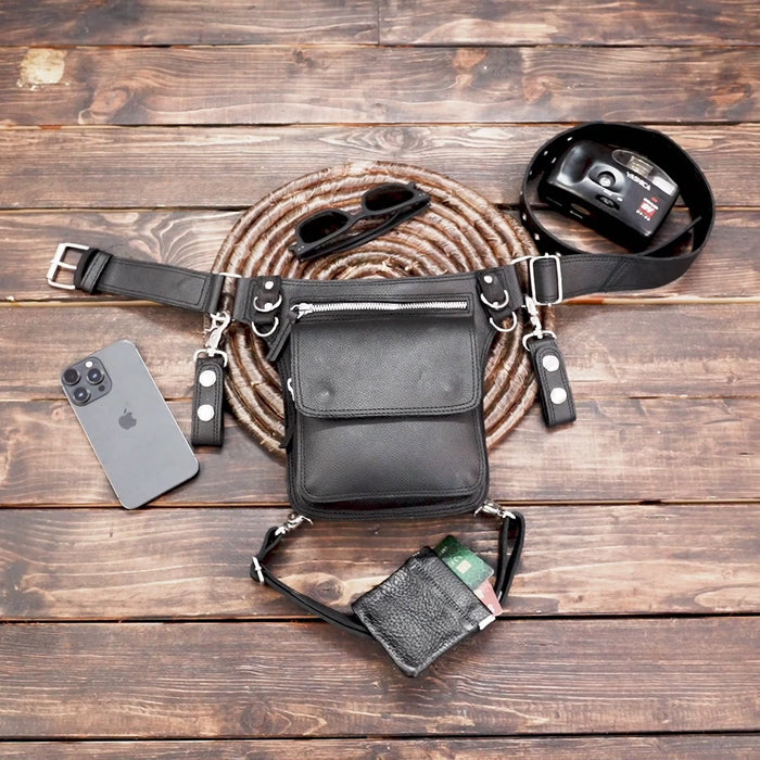 Buy  Black Leather Shoulder waist  and Hip Bag Online in usa