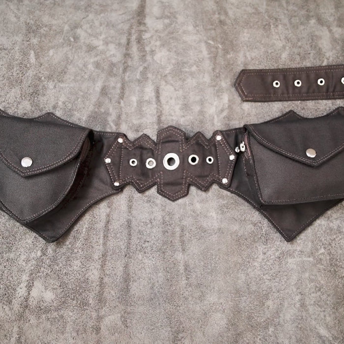 Handmade black cotton hip belt with storage pocket