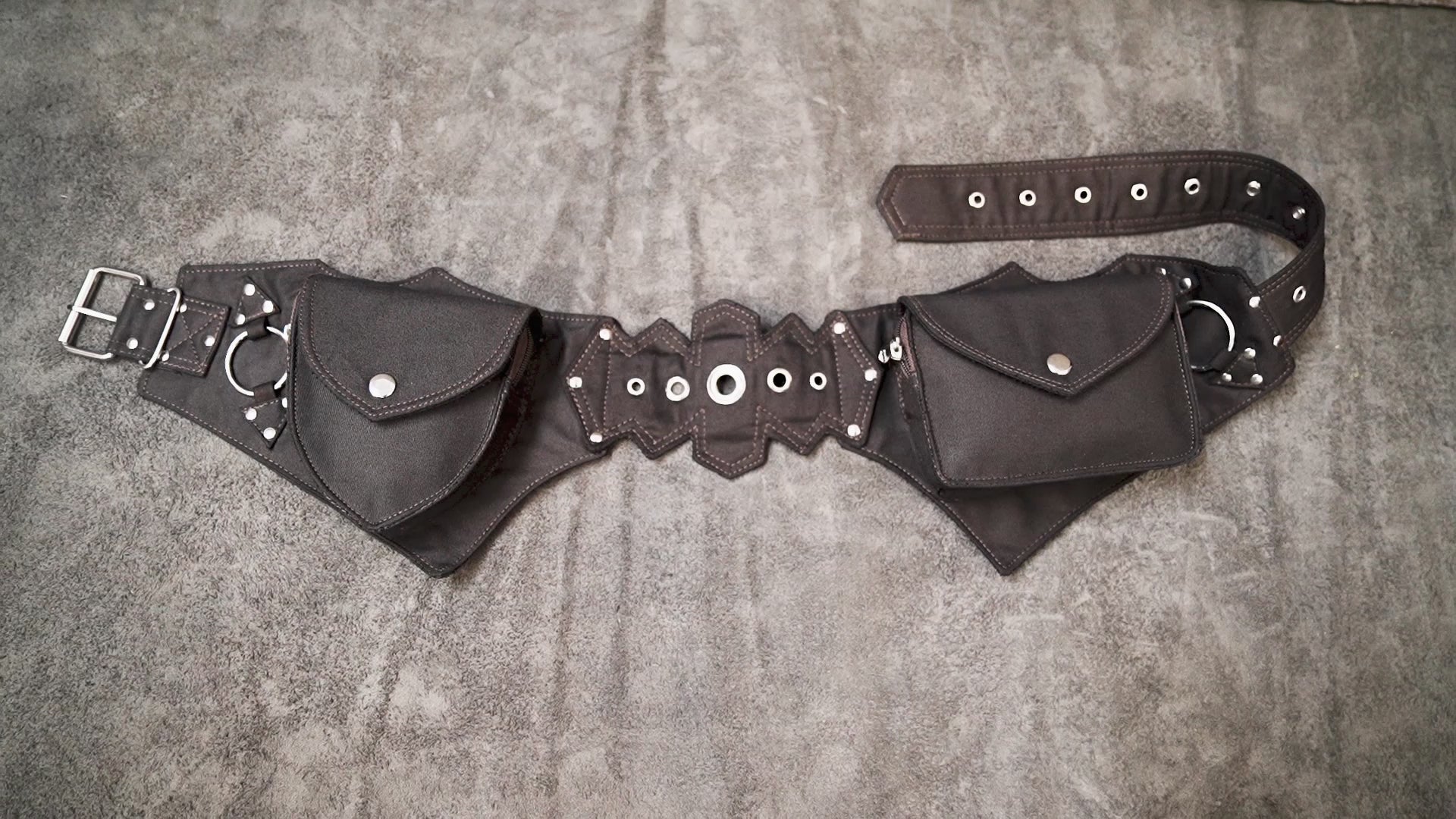 Handmade black cotton hip belt with storage pocket