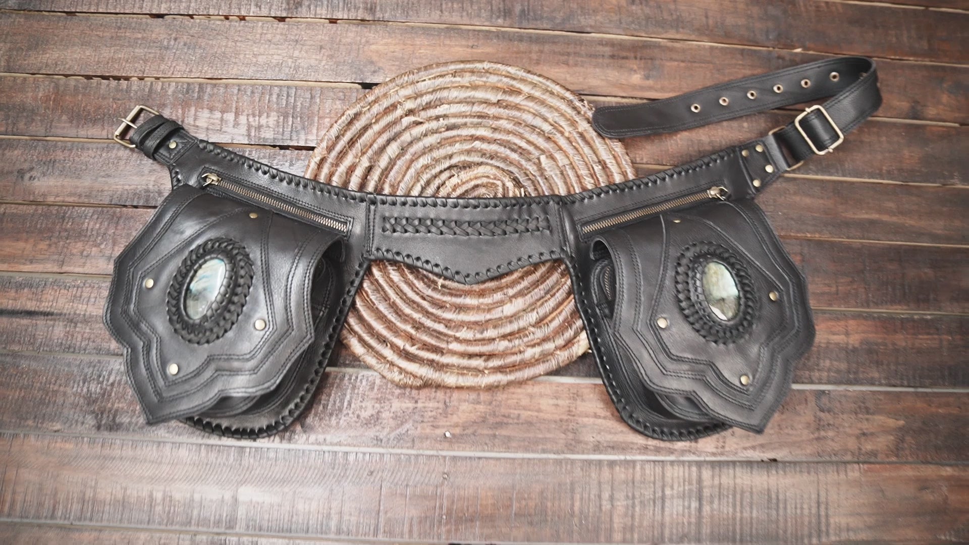 Premium Brown Leather Waist Belt with Lace-Up Design || Handmade Leather Waist Belt with Dual Utility Pouches  (LT-AB-WB-6205)