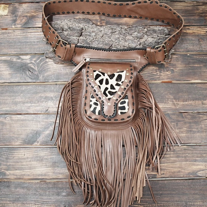 Handmade Leather Fringe Belt Bag: Festival Hip Pouch Utility Belt