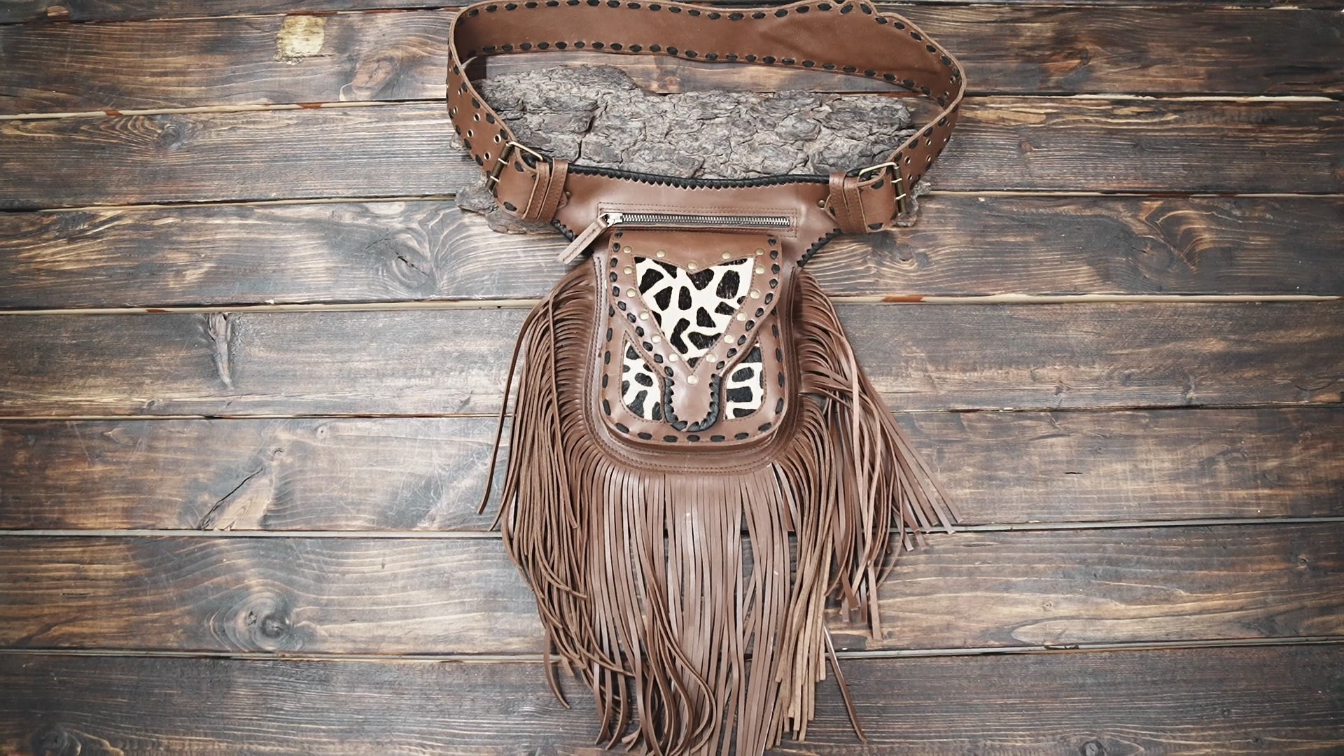 Handmade Leather Fringe Belt Bag: Festival Hip Pouch Utility Belt