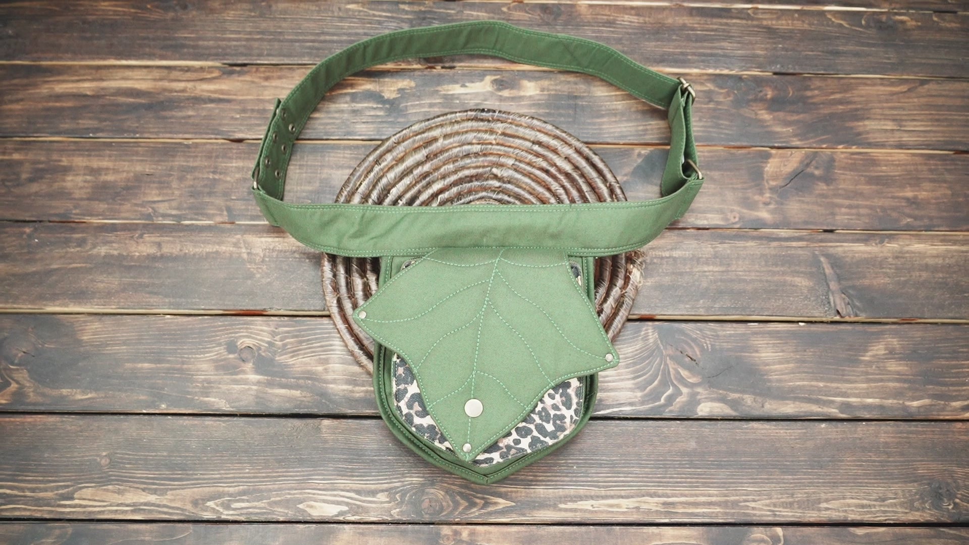 Festival utility hip bag with leaf design and adjustable strap