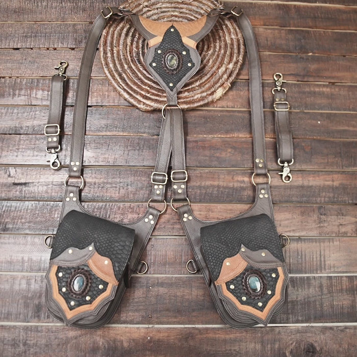 Buy Handmade black Leather Holster Belt With Dual Utility Pouches 