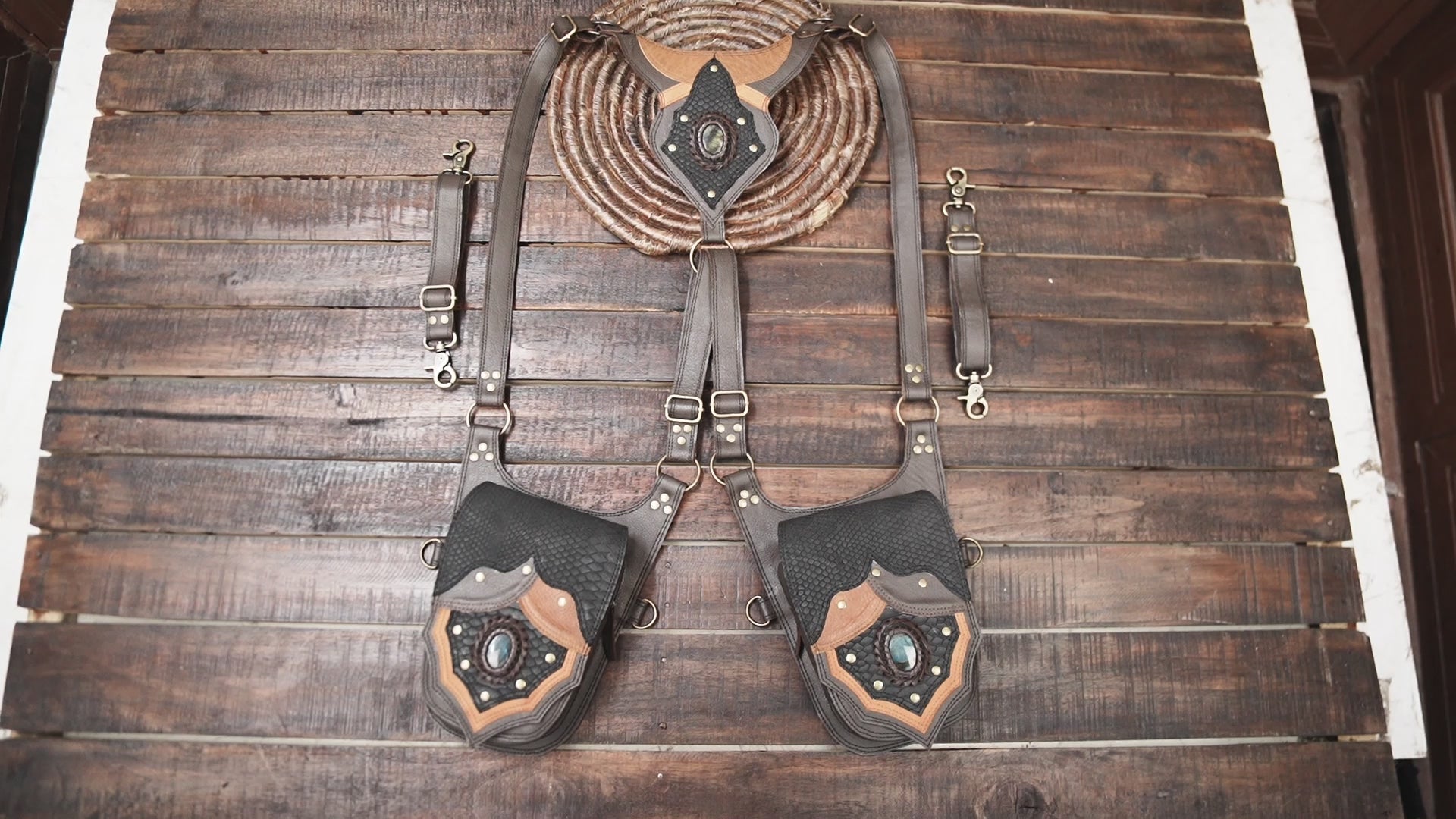 Buy Handmade black Leather Holster Belt With Dual Utility Pouches 