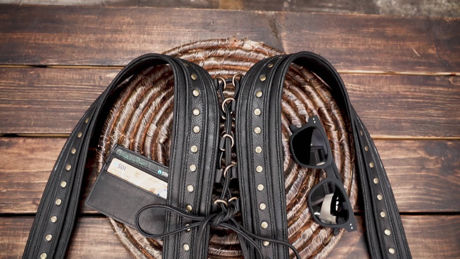 Leather Holster Bag With Crystals and Brass for Festivals and unique design 