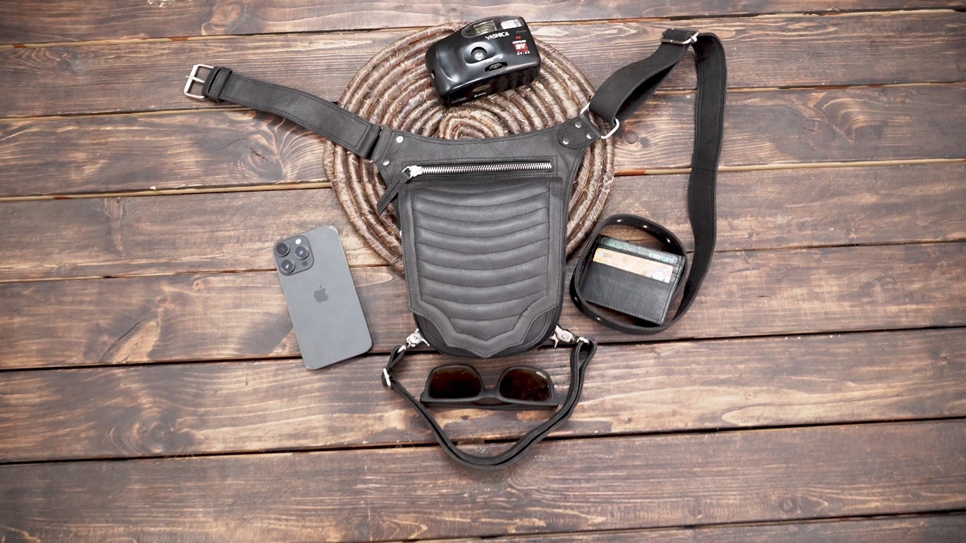 Minimal Black Leather Thigh Bag | Utility Belt for Men Women (LT-NS-WBTS-6025)