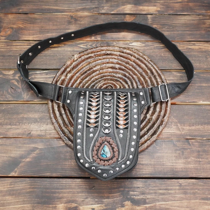 Western-style hip bag crafted from genuine black leather