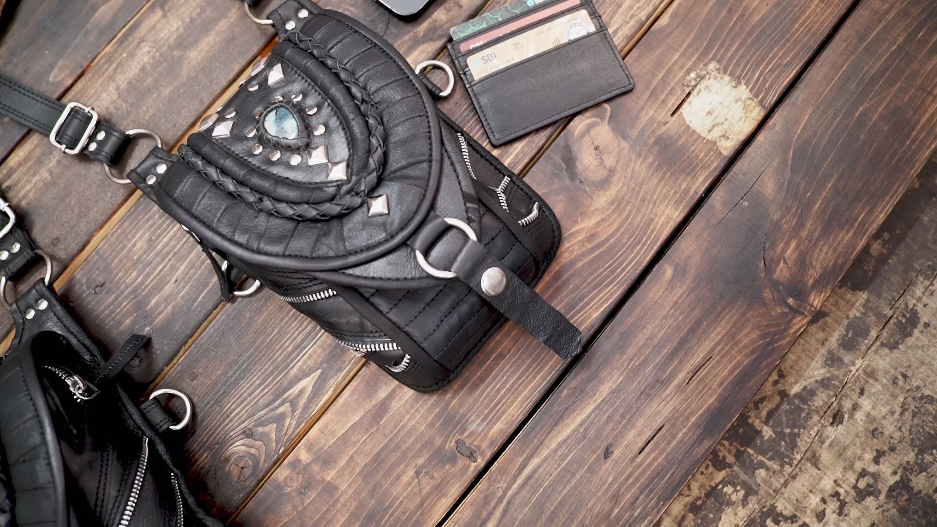Back view of adjustable leather holster harness