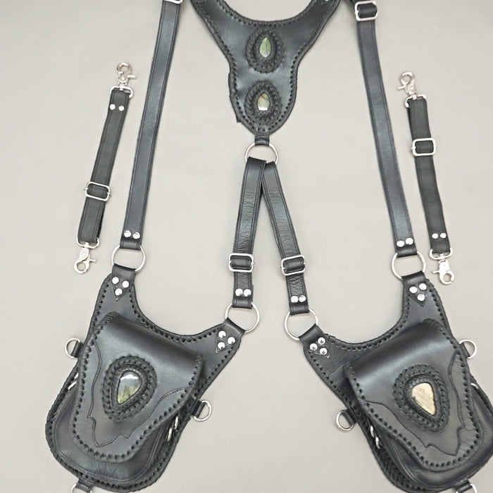 Steampunk-style leather holster with natural stone centerpiece