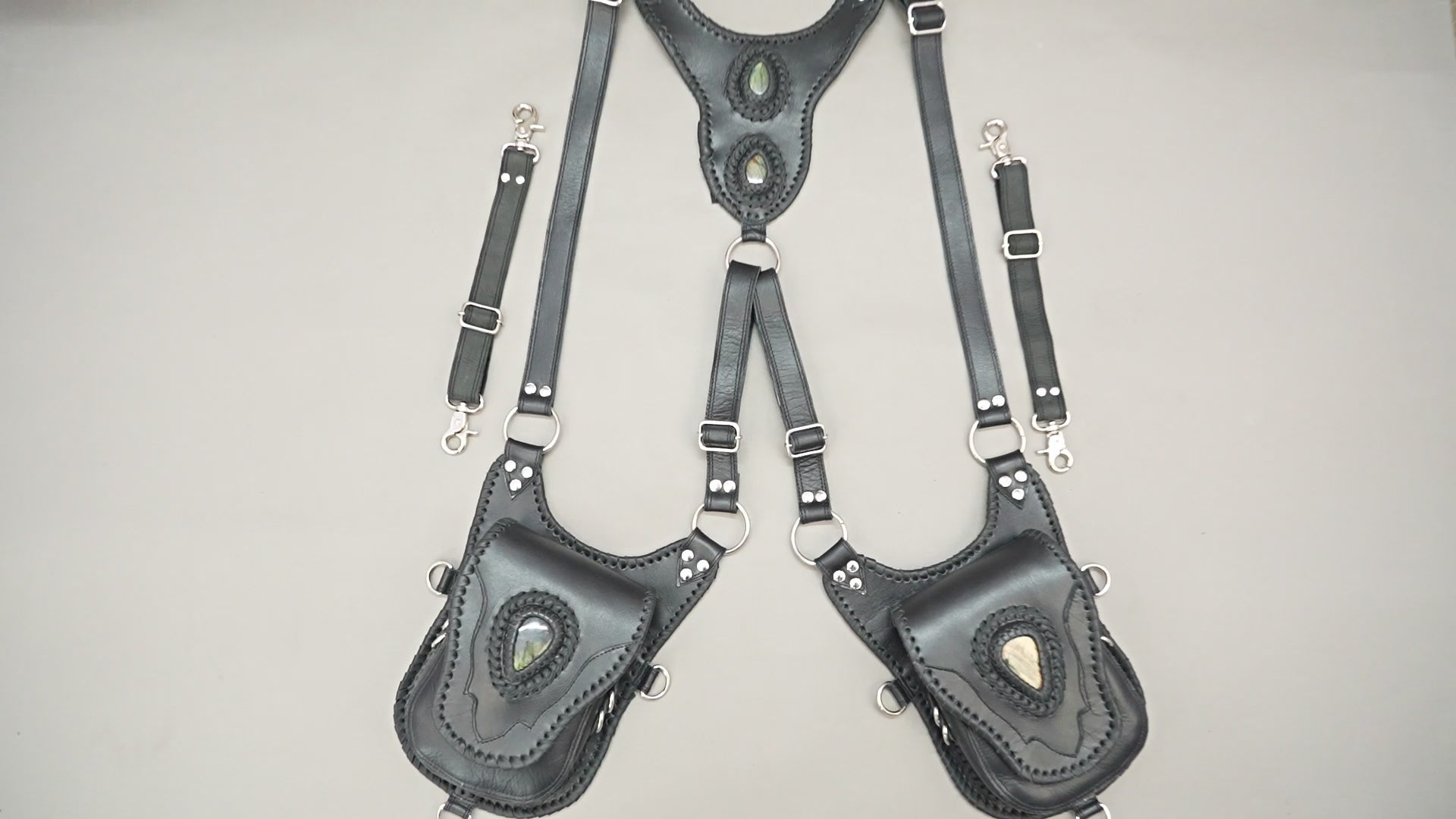 Steampunk-style leather holster with natural stone centerpiece