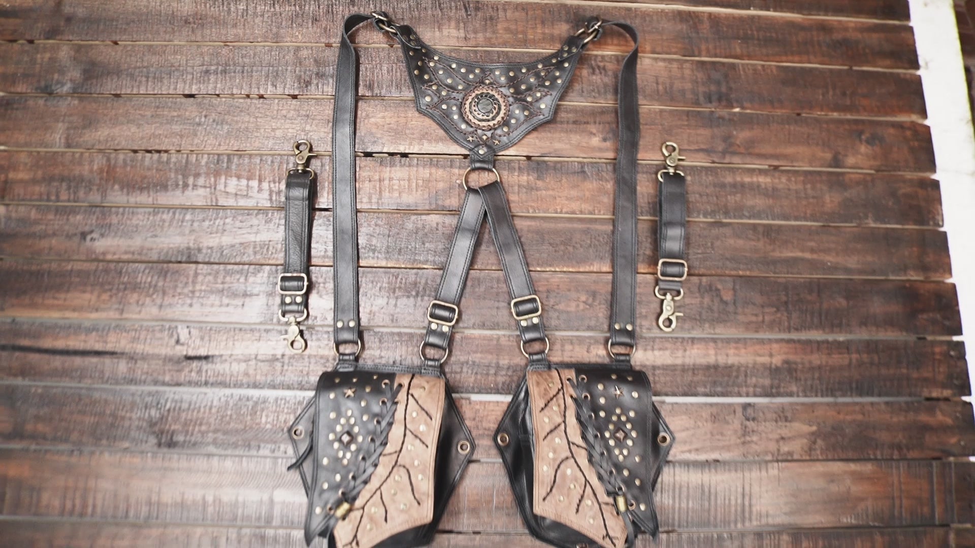 Black & Brown Leather Holster with Tribal Design – Steampunk & Gothic Fashion