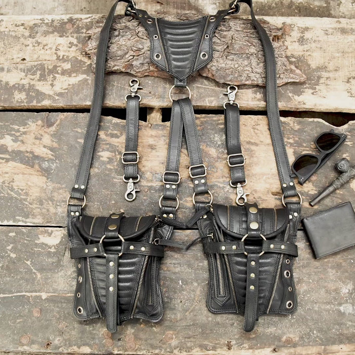 Genuine leather holster bag || holster bag || black holster belt || shoulder bag || Adjustable straps || Burning Man holster ||