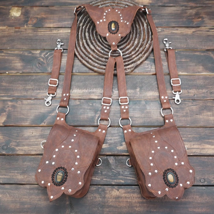 Handmade Leather Holster Belt – Dual Pouch Utility Bag for Festivals & Cosplay
