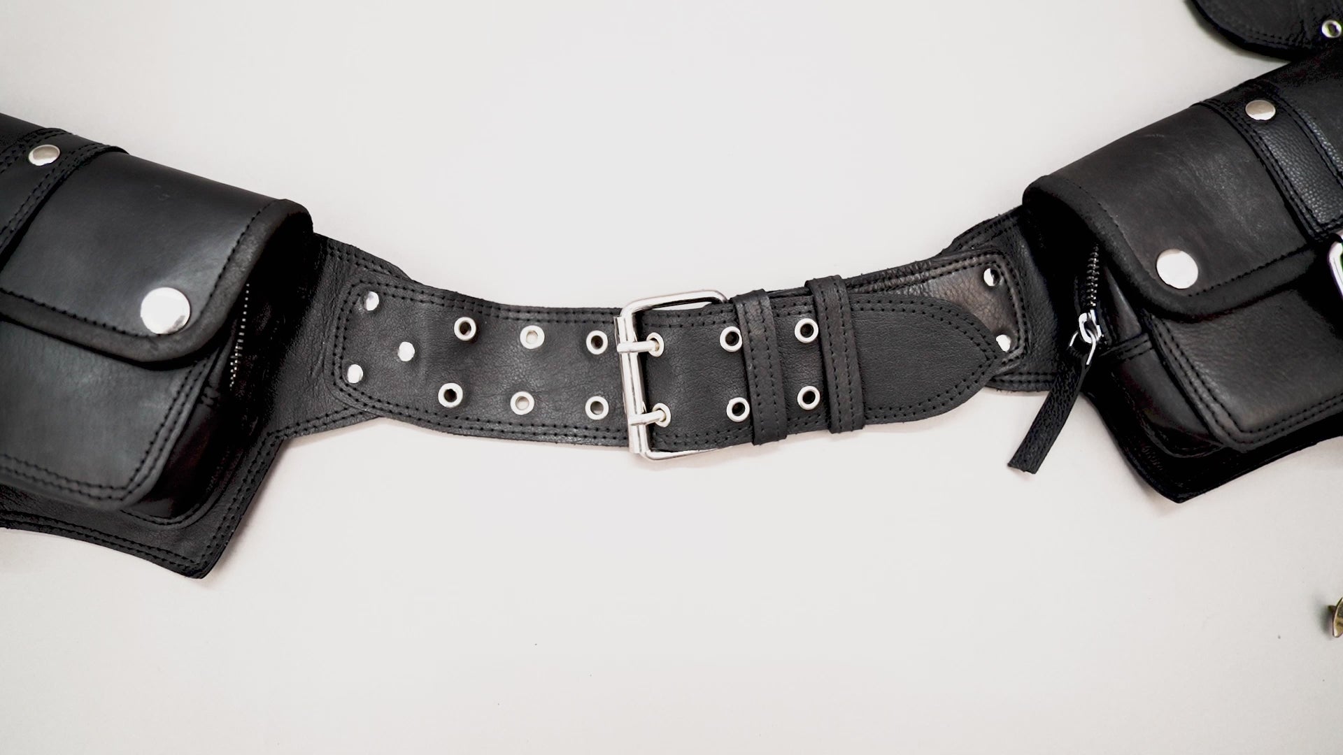 Handmade leather waist belt with utility pockets