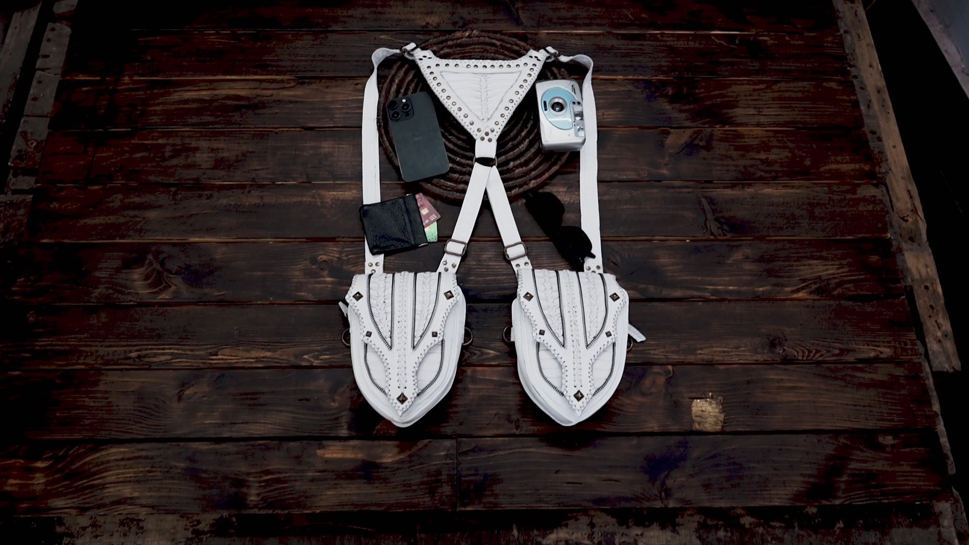 Leather Holster Bag, Burning Man Leather Holster Belt, Utility Harness, Festival Belt, Pocket Holster, mobile holster, biker holster 