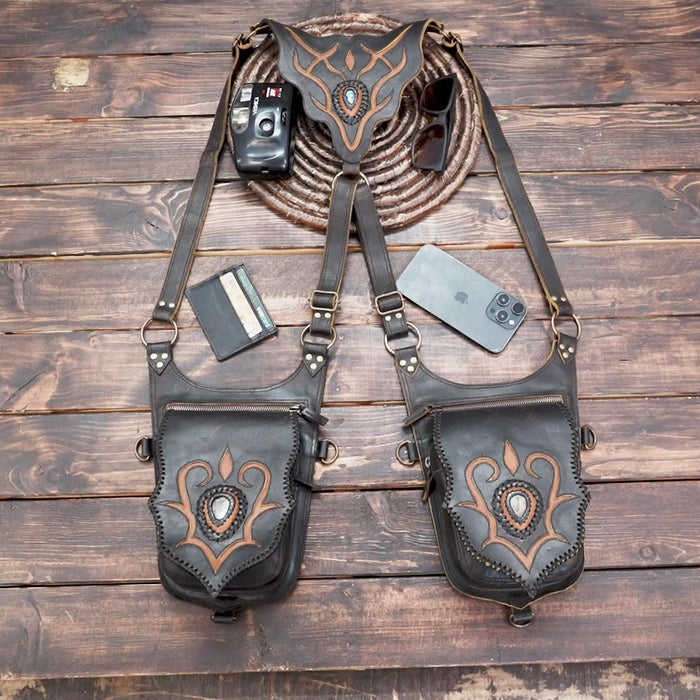 Black and brown leather holster bag – festival and cosplay accessory