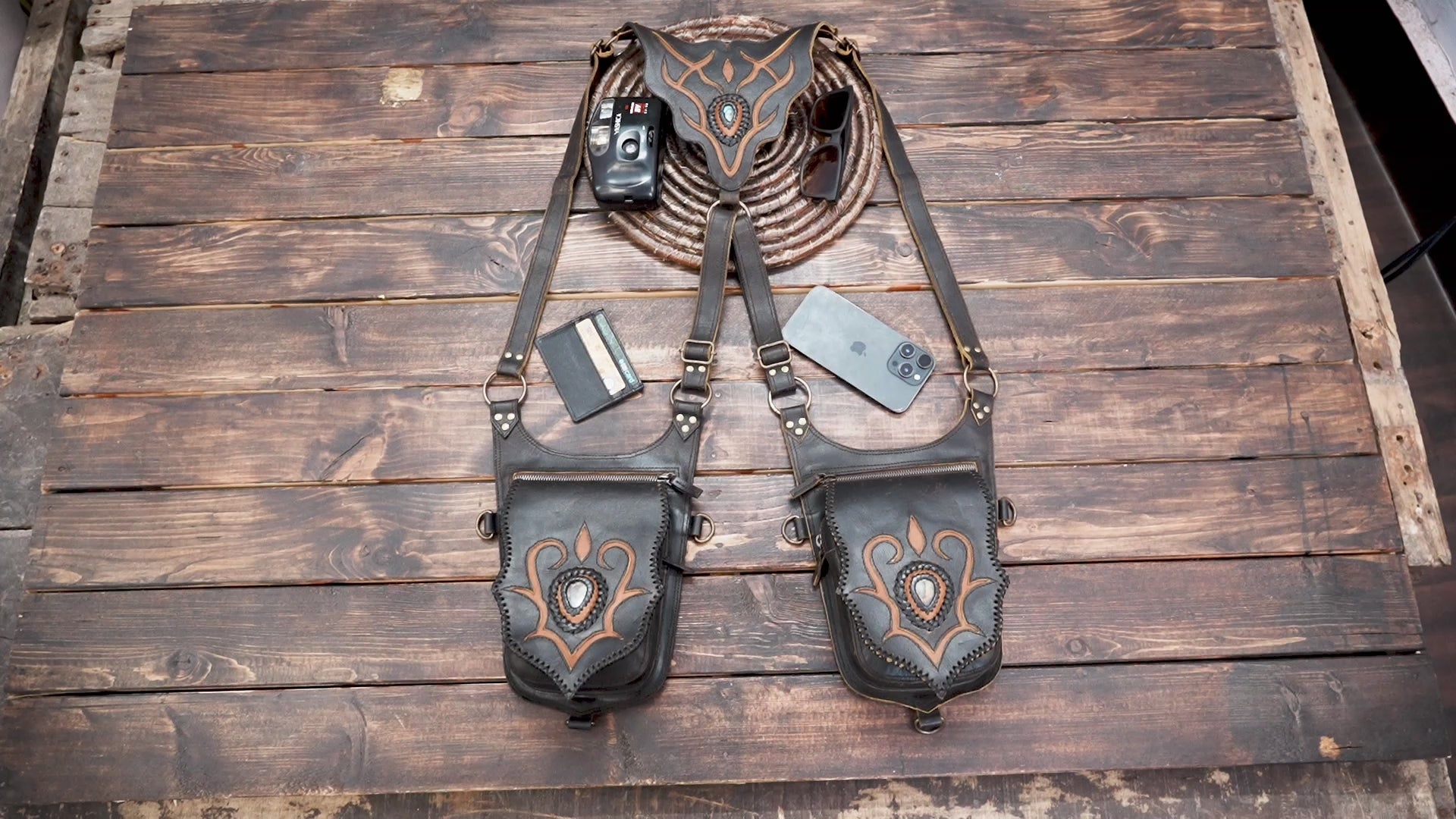 Black and brown leather holster bag – festival and cosplay accessory